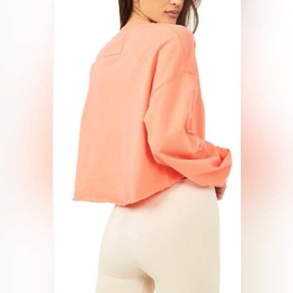 FREE PEOPLE MOVEMENT Orange Cropped Top Long Sleeve Shirt Inspire Tee Crew Neck - Picture 2 of 16